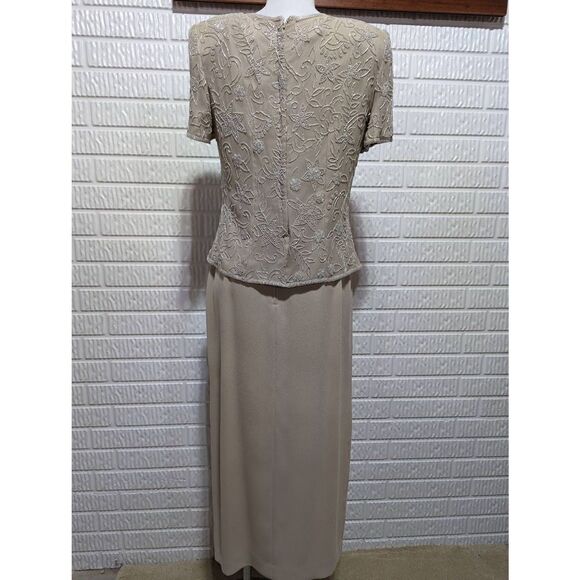 Talbots Women's Tan 2 Piece Set Lined Beaded Top and Maxi Skirt Size 10 - Picture 3 of 10